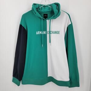 Armani Exchange Hoodie Mens XL Green White Black Colorblock Pullover